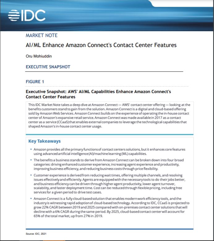 [IDC] AI/ML Enhance Amazon Connect's Contact Center Features